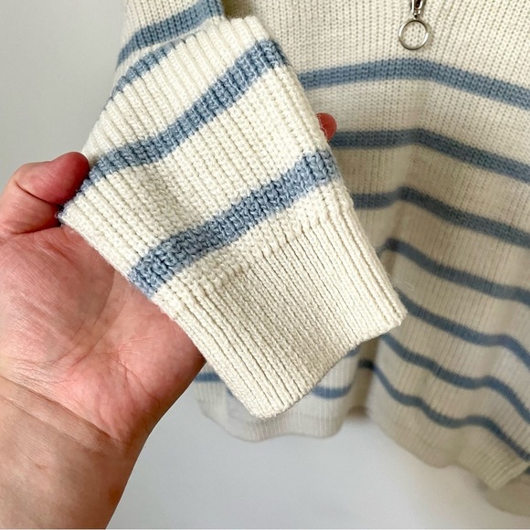 Cleo Half Zip Blue and White Coastal Stripe Knit Sweater Size Large - Picture 4 of 8